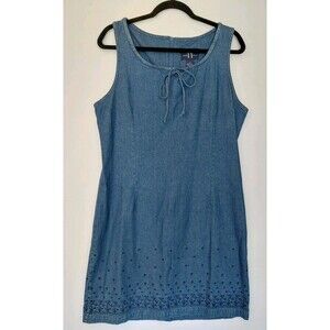 Vtg Original TY Wear Size 12 Denim Straight Dress with Embroidery At The Bottom